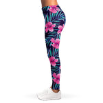 Teal Tropical Hibiscus Pattern Print Women's Leggings