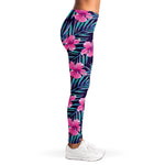 Teal Tropical Hibiscus Pattern Print Women's Leggings