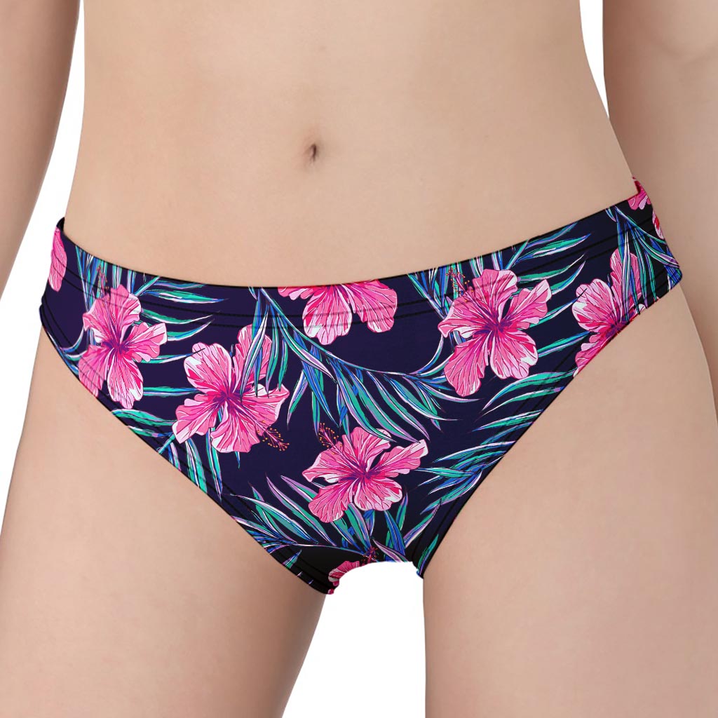 Teal Tropical Hibiscus Pattern Print Women's Panties