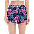 Teal Tropical Hibiscus Pattern Print Women's Split Running Shorts