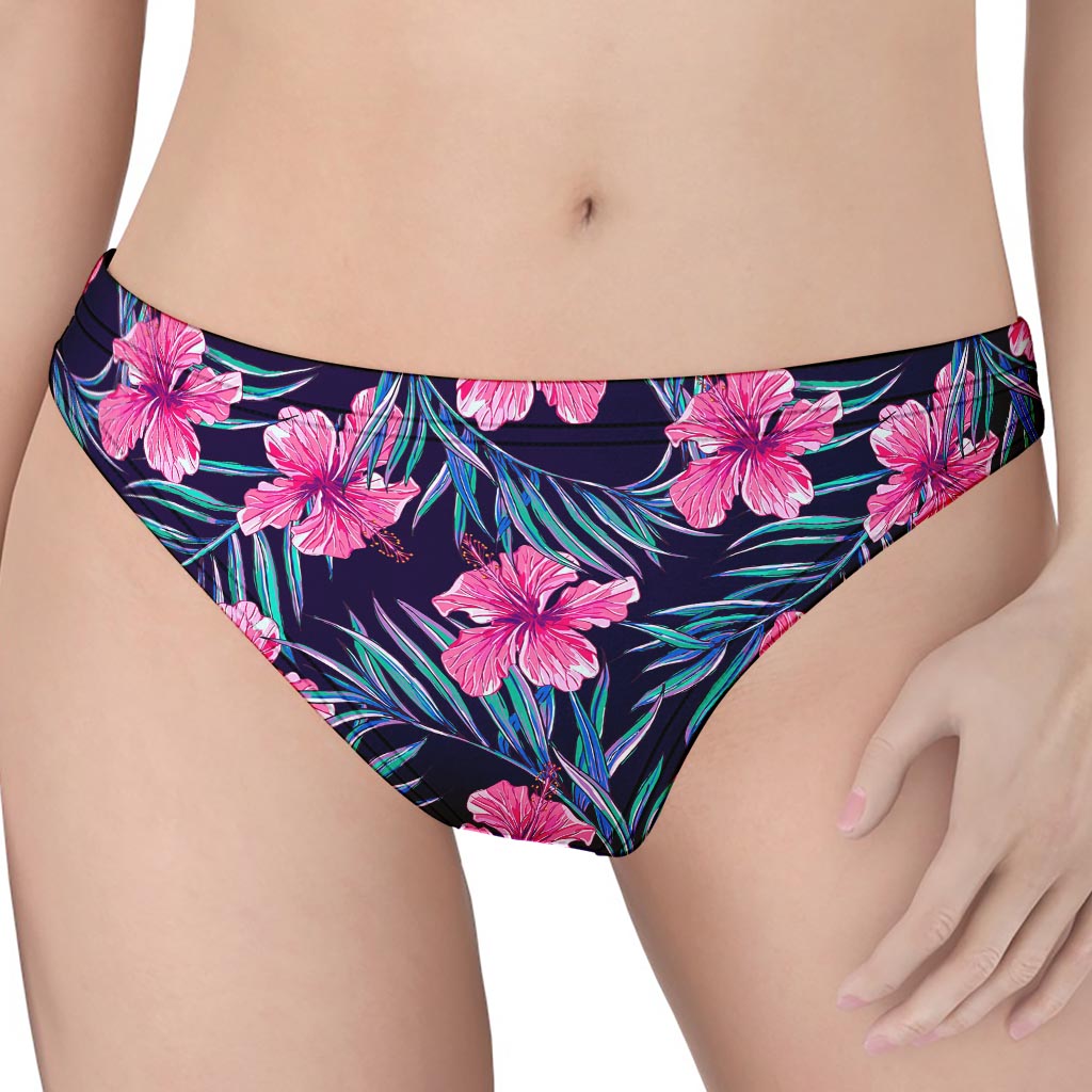 Teal Tropical Hibiscus Pattern Print Women's Thong