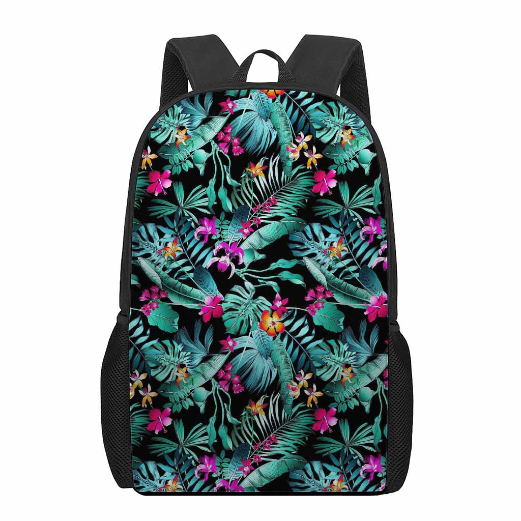 Teal Tropical Leaf Hawaii Pattern Print 17 Inch Backpack