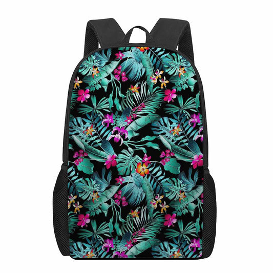 Teal Tropical Leaf Hawaii Pattern Print 17 Inch Backpack