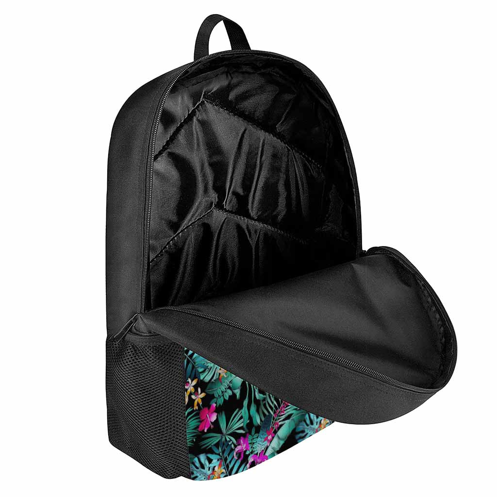 Teal Tropical Leaf Hawaii Pattern Print 17 Inch Backpack