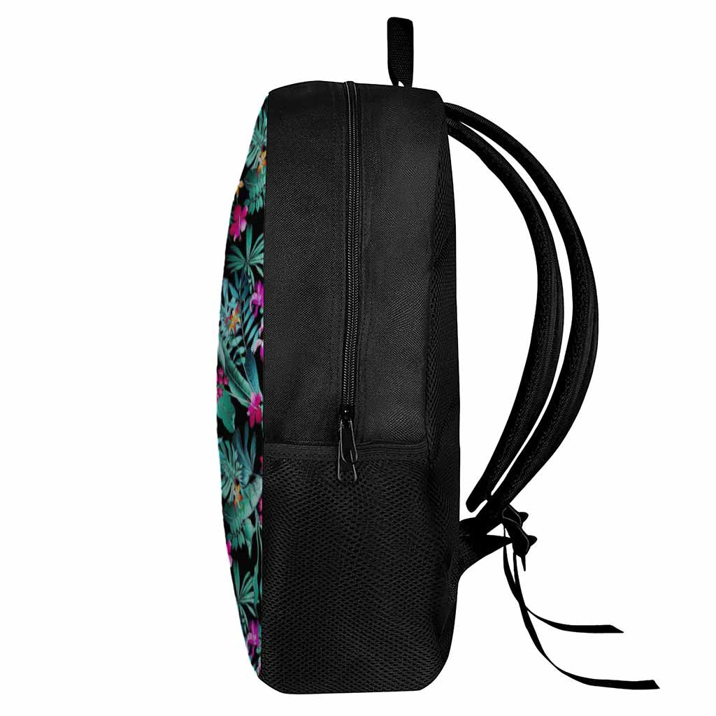 Teal Tropical Leaf Hawaii Pattern Print 17 Inch Backpack
