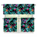 Teal Tropical Leaf Hawaii Pattern Print 3 Piece Kitchen Curtains