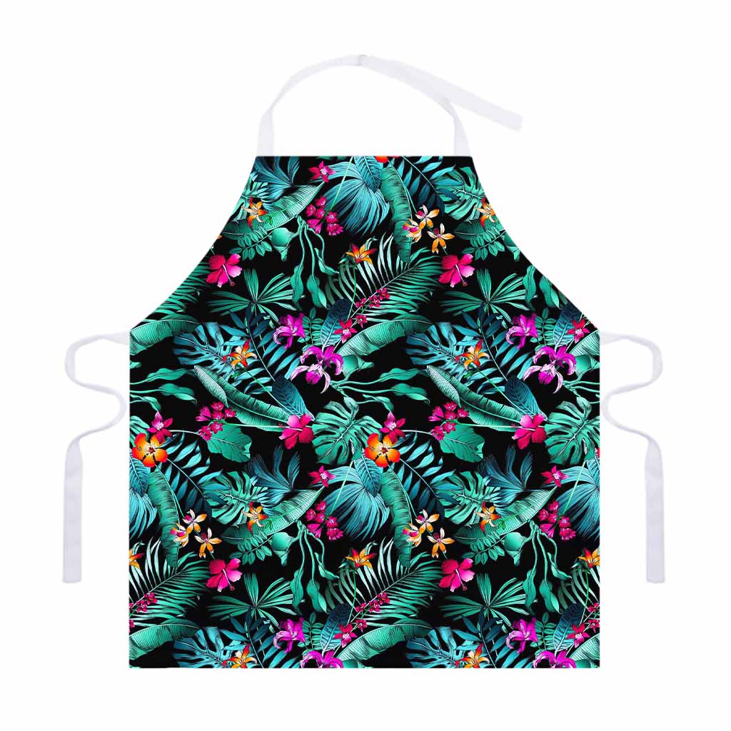 Teal Tropical Leaf Hawaii Pattern Print Adjustable Apron