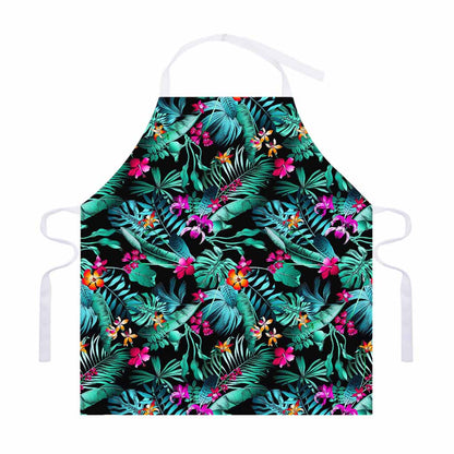 Teal Tropical Leaf Hawaii Pattern Print Adjustable Apron