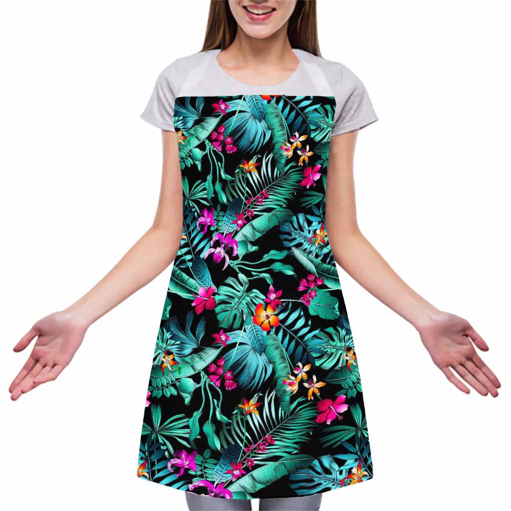 Teal Tropical Leaf Hawaii Pattern Print Adjustable Apron