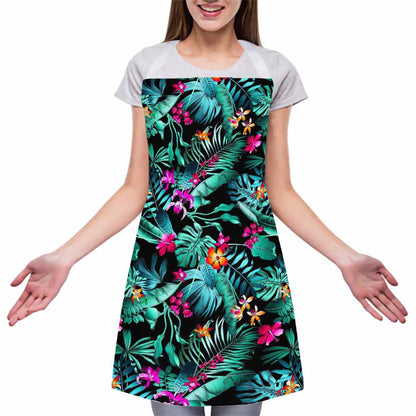 Teal Tropical Leaf Hawaii Pattern Print Adjustable Apron