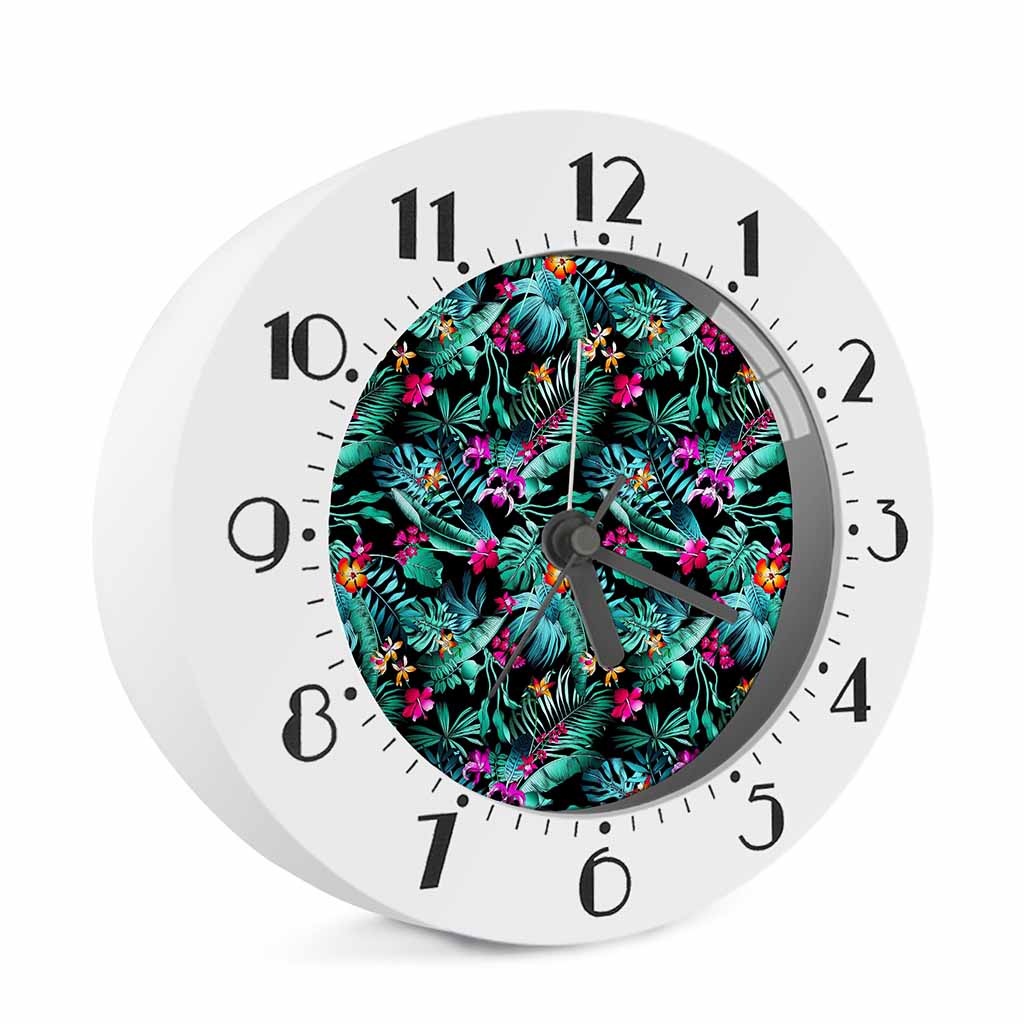 Teal Tropical Leaf Hawaii Pattern Print Alarm Clock
