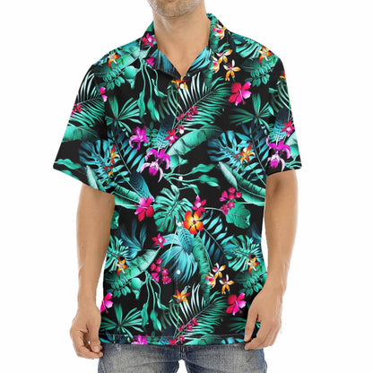 Teal Tropical Leaf Hawaii Pattern Print Aloha Shirt