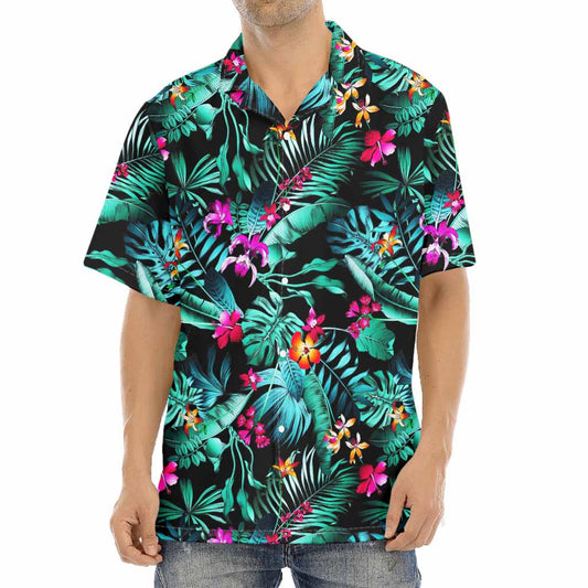 Teal Tropical Leaf Hawaii Pattern Print Aloha Shirt