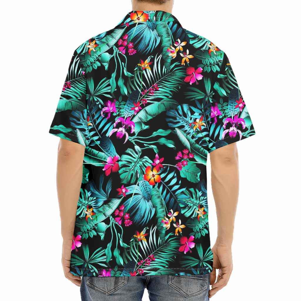 Teal Tropical Leaf Hawaii Pattern Print Aloha Shirt