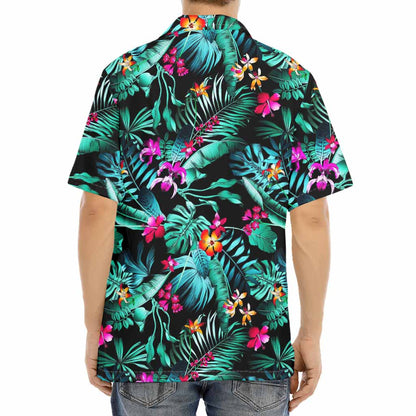 Teal Tropical Leaf Hawaii Pattern Print Aloha Shirt