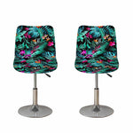 Teal Tropical Leaf Hawaii Pattern Print Bar Stool Covers
