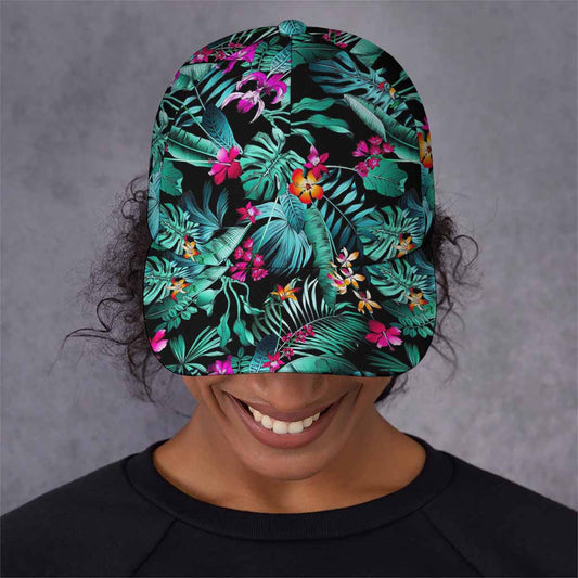 Teal Tropical Leaf Hawaii Pattern Print Baseball Cap