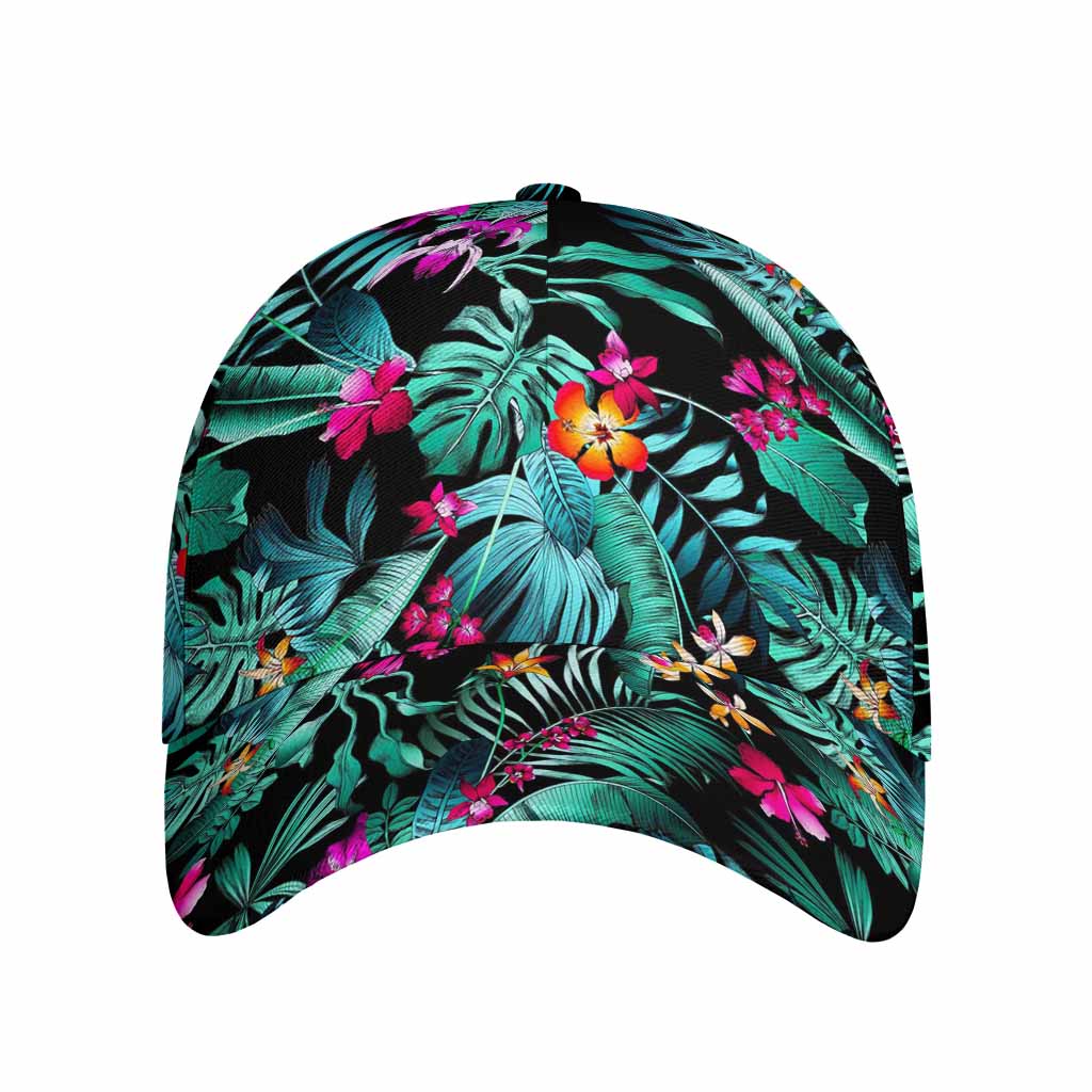 Teal Tropical Leaf Hawaii Pattern Print Baseball Cap
