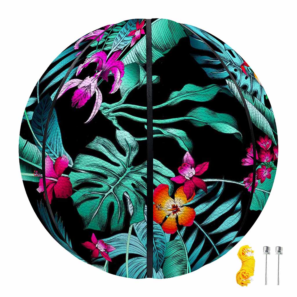 Teal Tropical Leaf Hawaii Pattern Print Basketball