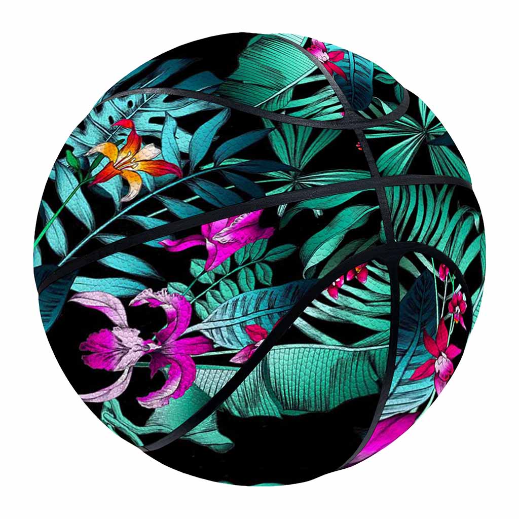 Teal Tropical Leaf Hawaii Pattern Print Basketball