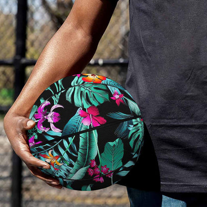 Teal Tropical Leaf Hawaii Pattern Print Basketball