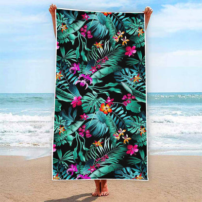 Teal Tropical Leaf Hawaii Pattern Print Beach Towel