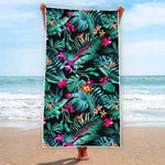 Teal Tropical Leaf Hawaii Pattern Print Beach Towel