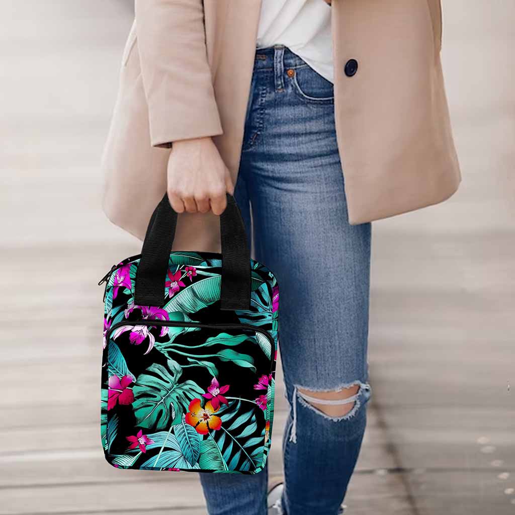 Teal Tropical Leaf Hawaii Pattern Print Bible Tote Bag