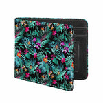 Teal Tropical Leaf Hawaii Pattern Print Bifold Wallet