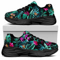 Teal Tropical Leaf Hawaii Pattern Print Black Chunky Shoes
