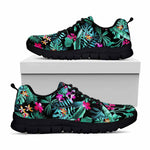 Teal Tropical Leaf Hawaii Pattern Print Black Running Shoes
