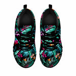Teal Tropical Leaf Hawaii Pattern Print Black Running Shoes