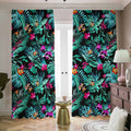 Teal Tropical Leaf Hawaii Pattern Print Dimout Pencil Pleat Curtains