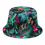Teal Tropical Leaf Hawaii Pattern Print Bucket Hat