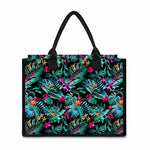 Teal Tropical Leaf Hawaii Pattern Print Canvas Tote Bag