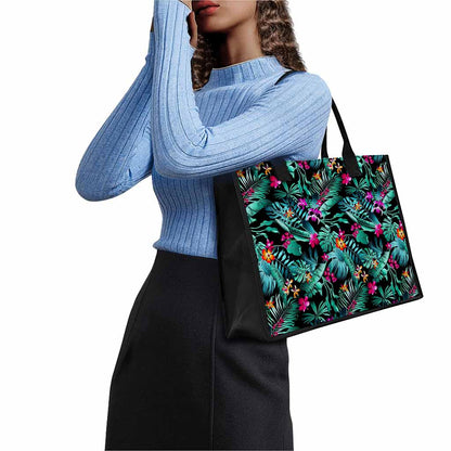 Teal Tropical Leaf Hawaii Pattern Print Canvas Tote Bag