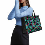 Teal Tropical Leaf Hawaii Pattern Print Canvas Tote Bag