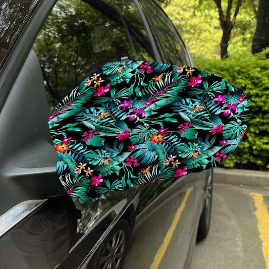 Teal Tropical Leaf Hawaii Pattern Print Car Side Mirror Covers