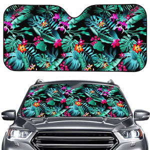 Teal Tropical Leaf Hawaii Pattern Print Car Windshield Sun Shade