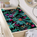 Teal Tropical Leaf Hawaii Pattern Print Changing Pad Cover