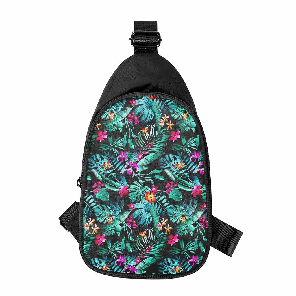 Teal Tropical Leaf Hawaii Pattern Print Chest Bag