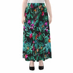 Teal Tropical Leaf Hawaii Pattern Print Chiffon Maxi Skirt