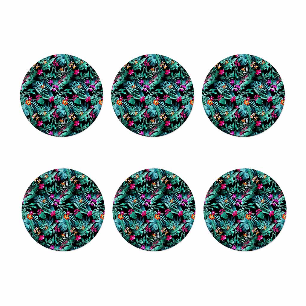 Teal Tropical Leaf Hawaii Pattern Print Coaster Set