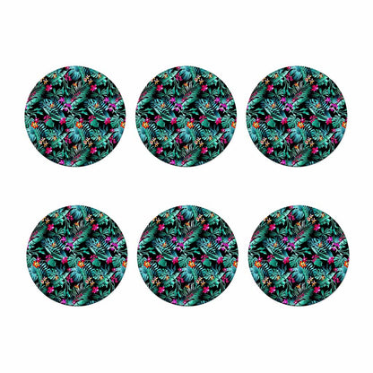Teal Tropical Leaf Hawaii Pattern Print Coaster Set