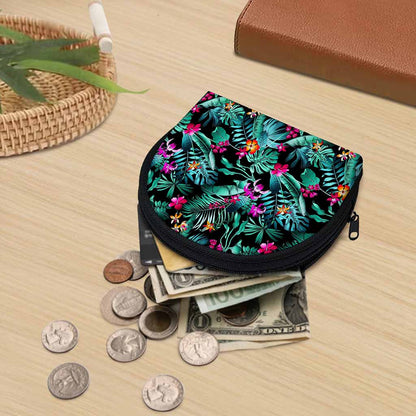 Teal Tropical Leaf Hawaii Pattern Print Coin Purse