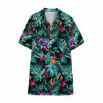 Teal Tropical Leaf Hawaii Pattern Print Cotton Hawaiian Shirt