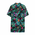 Teal Tropical Leaf Hawaii Pattern Print Cotton Hawaiian Shirt