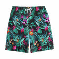 Teal Tropical Leaf Hawaii Pattern Print Cotton Shorts