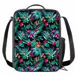 Teal Tropical Leaf Hawaii Pattern Print Crossbody Lunch Bag
