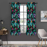 Teal Tropical Leaf Hawaii Pattern Print Curtain